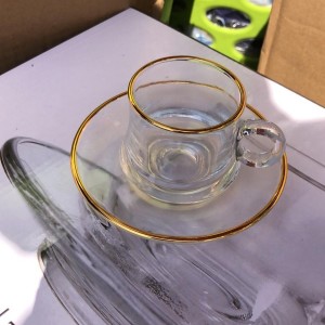 طقم فناجين قهوة / نسكافيه مبسط نفخ من الاسفل 12+12 مع صحون حز ذهبي